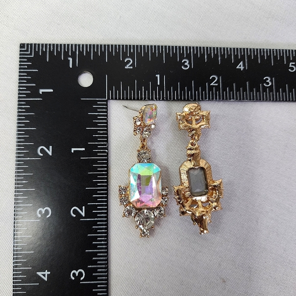 Elegant Gold with AB Emerald Cut Crystal Stones New - Picture 3 of 7